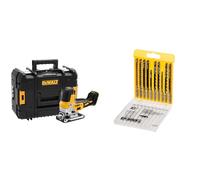 DEWALT - Scie Sauteuse à Prise par le Corps Brushless XR 18V - Courses à Vide 3200cps/min - Coupe Bois 135mm / Acier 10mm & Coffret de 10 Lames en Acier de Scie Sauteuse - Spécial Découpe du Bois