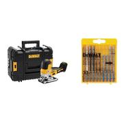 DEWALT - Scie Sauteuse à Prise par le Corps Brushless XR 18V - Scie sans Fil avec Coffret TSTAK, Courses à Vide 3200cps/min - Coupe Bois 135mm / Acier 10mm & Lame de Scie Set 10pcs, Argent