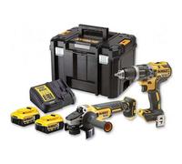 DeWALT - Set perceuse-visseuse et meuleuse d’angle sans fil 18V, 2 batteries 5,0 Ah XR, chargeur DCK2020P2T