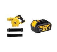 DEWALT - Souffleur Compact XR 18V - DCV100-XJ - sans Fil - Souffleur Electrique avec Tube, Rallonge De Tube Et Adaptateur pour Souffler Ou Aspirer L'Air Inclus & Batterie XR 18V 4 Ah Li-ION
