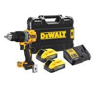 DEWALT Taladro Percutor sin escobillas XR 18V 13 mm 90Nm 2 baterías POWERSTACK Li-Ion 5Ah y maletín TSTAK pour pros et bricoleurs, travaux précis en atelier, construction robuste