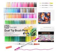 DEWEL 80 Couleurs Marqueurs à Base d’Eau Double Pointe, Pointe Fine 0,4 mm & Pointe Large 1-2 mm, Feutres de Dessin Non Traversants avec Carnets et Accessoires, pour Écriture, Dessin et Coloriage