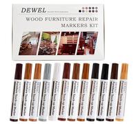 DEWEL Kit de réparation de bois, 12 Couleurs - Feutre retouche bois pour restauration de meubles - Stylo Réparation rayures/taches/décoloration du bois