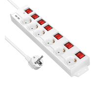 DEWENWILS Multiprise 3680W, 6 Prises 16A avec 2 ports USB, interrupteurs Individuels, câble 2m blanc