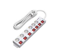 DEWENWILS Multiprise 6 prises + 2 USB + 7 interrupteurs, 5m, blanc, 16A 230V 3680W