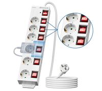 DEWENWILS Multiprise 6 prises avec interrupteurs individuels, protection contre les surtensions, verrouillage enfant, prises orientées à 90° et câble de 5 m - Blanc
