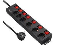 DEWENWILS Multiprise - 6 Prises et 2 ports USB - câble 2m - 3680W/16A - 7 interrupteurs - noir