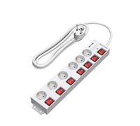 DEWENWILS Multiprise avec 6 Prises & 2 USB & 7 Interrupteurs Individuel, 3680W Max, Montage Mural, Sécurité Enfants, Rallonge Multiprise Parafoudre et Surtension avec Câble 2M, Blanc