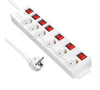DEWENWILS Multiprise parafoudre 16A - 6 Prises avec 7 Interrupteurs - Câble 2M - Blanc - 3680W max.