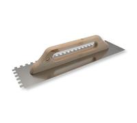 DEWEPRO® Platoir Suisse - Truelle Lisseuse Suisse - Platoir à Enduit - Truelle de Lissage - Acier Inoxydable 480x130mm - Denté : 10 x 10 mm - Avec Manche en Bois