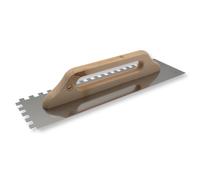 DEWEPRO® Platoir Suisse - Truelle Lisseuse Suisse - Platoir à Enduit - Truelle de Lissage - Acier Inoxydable 480x130mm - Denté : 12 x 12 mm - Avec Manche en Bois
