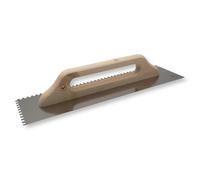 DEWEPRO® Platoir Suisse - Truelle Lisseuse Suisse - Platoir à Enduit - Truelle de Lissage - Acier Inoxydable 480x130mm - Denté : 6 x 6 mm - Avec Manche en Bois