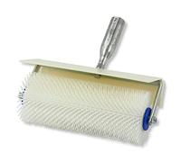 DEWEPRO® Rouleau Débulleur Ø110x250mm- Longueur des Pics 31 mm - Rouleau d'Aération pour Sol - Avec Pare-éclaboussures - Cadre en Métal Double Support et Raccord à Enficher en Métal