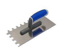 DEWEPRO Truelle crantée avec Dents Arquées- Platoir Dentelle - Truelle lisseuse crantée - Acier Inoxydable 270 x 130 mm - Denture en Arc: 20x15 mm - Manche de Haute Qualité à 3 Composants