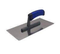 DEWEPRO TRUELLE DENTELÉE PROFI 270 x 130 mm EN ACIER INOXYDABLE - Spatule Crantée 4 x 4 mm Avec Poignée Ergonomique Bi-Matière - Outil Professionnel Pour Colle À Carrelage, Mortier Et Travaux De Pose