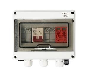 DeWin Coffret de Combinaison Solaire, Boîte de Combinaison Solaire PV 2 en 1 Sortie Boîtier étanche IP65 Disjoncteur Fusible Parafoudre DC 500V 63A