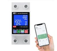 DeWin Compteur Intelligent d'énergie, Tuya WiFi commutateur de Mesure Intelligent sans Fil Disjoncteur de Protection 2P AC230V 63A écran rétroéclairé
