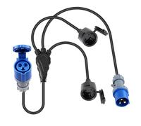DewinLVD Cable Adaptateur 2 Schuko et 1 CEE 16 A, 250 V, 150 cm - Prise Adaptateur Camping - Adaptateur Prise Caravane - Câble en Caoutchouc H07RN-F 3G1,5 mm² IP44 Prise Adaptateur