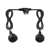 DewinLVD Rallonge double prise avec 2 prises - Câble PVC avec câble flexible H05VV-F 3G - 2 m de chaque côté - 250 V 16 A - Maximum 3680 W - IP20 - Noir