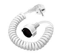 DewinLVD Rallonge spiralée, avec contact de protection, 2 m, max. IP20, H05VV-F 3G, 250 V, 16 A, max. 3680 W, pour le bureau à domicile, blanc