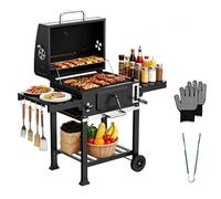 DEWINNER Barbecue au Charbon de Bois Six niveaux, Thermomètre Intégré, Pince à Gants Thermiques,Barbecue XXL avec Grille de Maintien au Chaud, Fêtes et Réunions de Famille