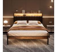 DEWINNER Cadre de lit 160 x 200 avec Sommier en métal, lit 2 Personnes, avec lumières LED et Prises Multiples (1 Prise AC, 2 Ports USB), avec casier