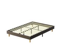 DEWINNER Cadre de lit rembourré marron 140 x 190 cm, 14 lattes, 9 pieds, hauteur 29 cm