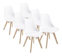 DEWINNER Chaises de Salle à Manger Catherina , Chaise de Bureau rétro, Assise rembourrée en hêtre Massif(Blanc, Lot de 6)