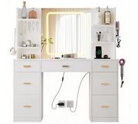 DEWINNER Coiffeuse, Miroir Coiffeuse avec Éclairage LED, Luminosité Réglable, 7 Tiroirs