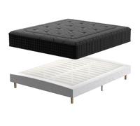 DEWINNER Ensemble 160x200cm Matelas à ressorts+ Lit Sommier Tapissier Déco