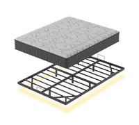 DEWINNER Ensemble cadre de lit métallique LED 160 x 200 cm + matelas à ressorts 30 cm