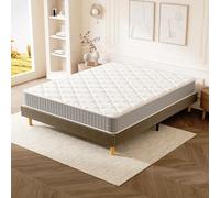 DEWINNER Ensemble Lit 140x200 avec Sommier et Matelas, Cadre en Bois, Métal et Tissus avec Pieds, Matelas Memoire de Forme Ép. 30 cm, Cadre de Lit 2 Personnes Scandinave, Silencieux, Robuste, Marron