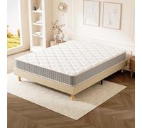 DEWINNER Ensemble Lit 160x200 avec Sommier et Matelas, Cadre en Bois, Métal et Tissus avec Pieds, Matelas Memoire de Forme Ép. 30 cm, Cadre de Lit 2 Personnes Scandinave, Silencieux, Robuste, Beige