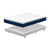 DEWINNER Ensemble Matelas en Mousse+ Lit Sommier Tapissier Déco 160x200cm