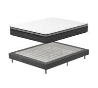 DEWINNER Ensemble Matelas et Sommier 140x190, Lit 140x190 avec Sommier tapissier et Matelas Ressorts Ensachés 140x190x25,9 Pieds Inclus (Pack Matela 140 x 190+Sommier tapissier Gris)