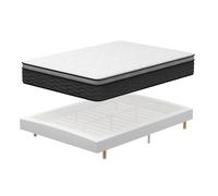 DEWINNER Ensemble Matelas et Sommier 160x200, Lit 160 x 200 avec Sommier tapissier et Matelas Ressorts Ensachés 160x200x25,9 Pieds Inclus (Pack Matel Sommier tapissier)