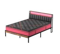 DEWINNER Ensemble Matelas et Sommier 160x200, Surmatelas Épaisseur 30 cm, Fermeté Moyenne, Cadre de lit avec Base en métal, avec lumières LED et Prises Multiples, avec Noir casier