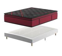 DEWINNER Ensemble Matelas et Sommier 160x200, Surmatelas Épaisseur 30 cm, Fermeté Moyenne, Sommier Tapissier, 2x14 Lattes avec 9 Pieds, Ensemble Matelas et sommier, Maison