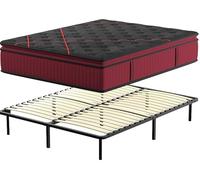 DEWINNER Ensemble Matelas et Sommier 160x200, Surmatelas Épaisseur 30 cm, Fermeté Moyenne, Sommiers à Lattes avec 9 Pieds pour Adulte, 2x16 Lattes, Hauteur du Cadre de Lit 29cm