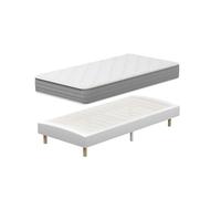 DEWINNER Ensemble Matelas et Sommier 90x190, Sommier tapissier 90x190 et Matelas Ressorts Ensachés 90x190x20,Matelas 1 Personnes,6 Pieds Inclus (Pack Matel Sommier tapissier)