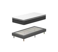 DEWINNER Ensemble Matelas et Sommier 90x190, Sommier tapissier 90x190 et Matelas Ressorts Ensachés 90x190x30,Matelas 1 Personnes,6 Pieds Inclus (Pack Matel Sommier tapissier Gris)