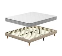 DEWINNER Ensemble Sommier et Matelas 120x190 cm, Lit Une Personne Complet avec Sommier Tapissier et Matelas Ressorts Ensachés 120x190x20, Confort, Respirant (Matelas 120x190x20+Sommier) Beige