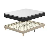 DEWINNER Ensemble Sommier et Matelas 140x190 cm, Lit 2 Personnes Complet avec Sommier Tapissier et Matelas Ressorts Ensachés 140x190x25, Confort, Respirant (Matelas 140x190x25+Sommier) Beige