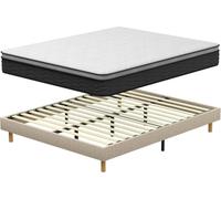 DEWINNER Ensemble Sommier et Matelas 140x200 cm, Lit 2 Personnes Complet avec Sommier Tapissier et Matelas Ressorts Ensachés 140x200x30, Confort, Respirant (Matelas 140x200x30+Sommier) Beige