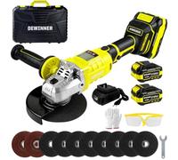 DEWINNER Meuleuse d'angle sans fil 20V | Ø125 mm,8500 tr/min,Avec Rotation 90°Gauche/Droite,3 Vitesses,Meuleuse augulaire sans balais avec batteries