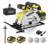 DEWINNER Scie Circulaire Sans Fil 2 * 4.0Ah Batterie,Scie Circulaire Pour le Bois 4000RPM,Profondeur de Coupe Max: 54mm(90°)-38mm(45°),3 Lame (165mm 24T),Sac en Toile,Pour Coupe de Bois（Deux Batterie）
