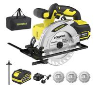 DEWINNER Scie Circulaire Sans Fil,Scie Circulaire Bois 4000RPM 1x4.0Ah Batterie Coupe 54mm(90°)-38mm(45°) 3 Lames 165mm 24T + Sac