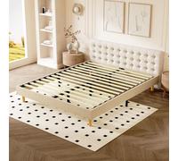 DEWINNER - Sommier Tapissier - Solide et Confortable Lit 160 * 200cm - 2x14 Lattes avec 9 Pieds- Hauteur du Cadre de lit 29 cm - Beige