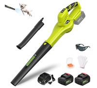 DEWINNER Souffleur de Feuilles sans Fil, 210 km/h, 2x4,0Ah Batteries | Compatible avec Batteries Makita, 6 Vitesses Réglables, 2 Tubes Démontables, Kit Complet, Professionnel Jardin, Vert