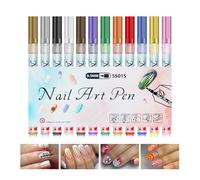 Dewireaey Lot de 12 marqueurs pour vernis à ongles - Pointe fine de 0,5 mm - Séchage rapide - Outil portable - Stylo griffonné et marqueur à points - Pour décorer, tracer et dessiner